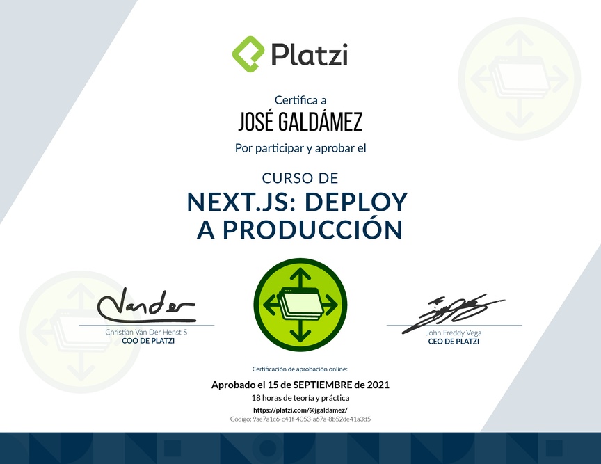 Diploma del Curso de Next.js: Optimización y Deploy a Producción