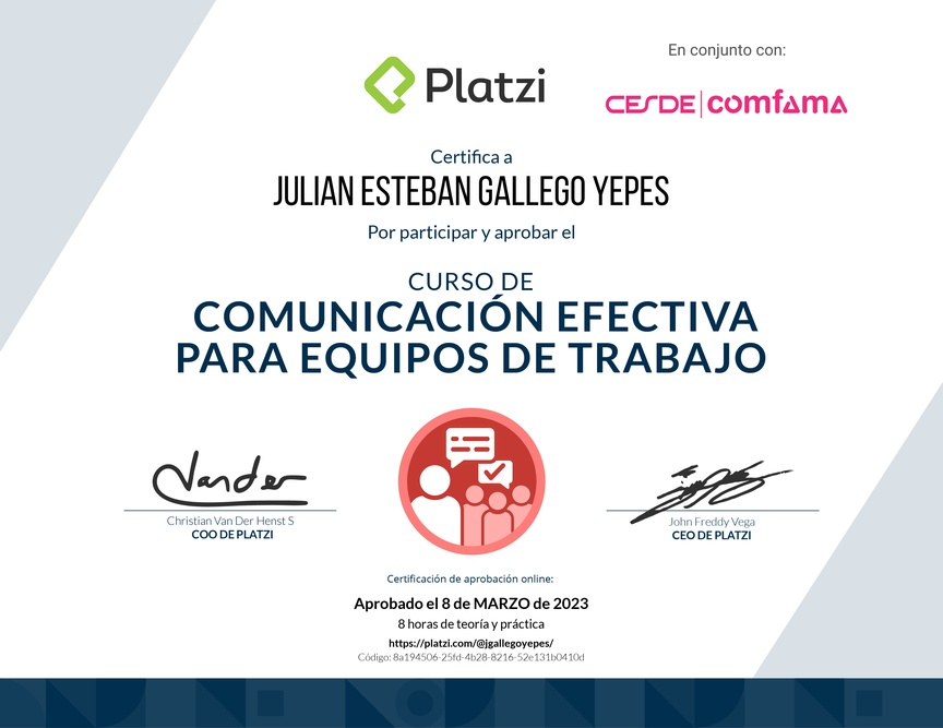 Diploma del Curso de Comunicación Efectiva para Equipos de Trabajo