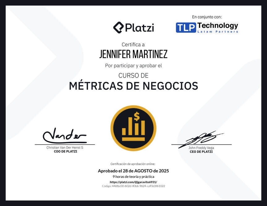 Diploma del Curso de Métricas Esenciales de Negocio