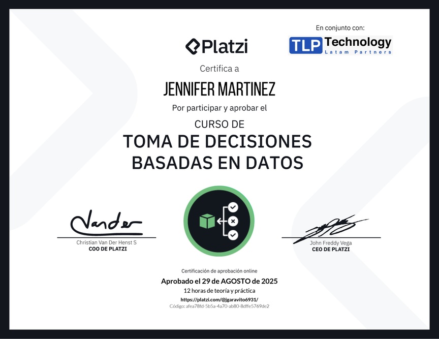 Diploma del Curso de Toma de Decisiones Basadas en Datos