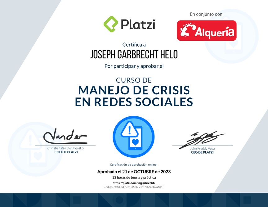 Diploma del Curso de Prevención y Respuesta a Crisis en Redes Sociales