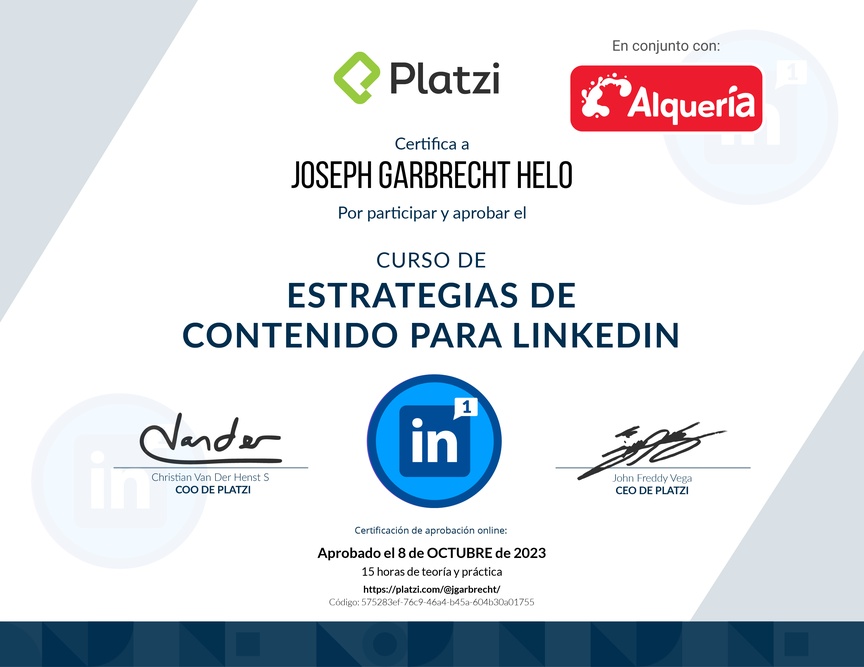 Diploma del Curso de Estrategias de Contenido para LinkedIn