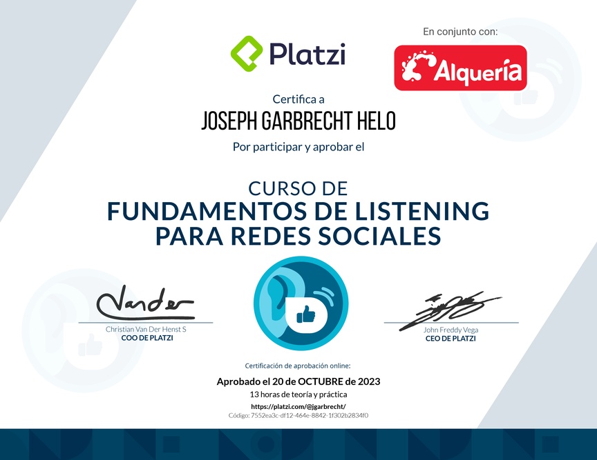 Diploma del Curso de Técnicas de Listening en Redes Sociales