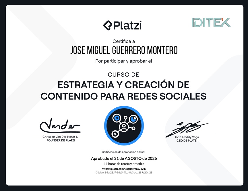 Diploma del Curso de Estrategia y Creación de Contenido para Redes Sociales