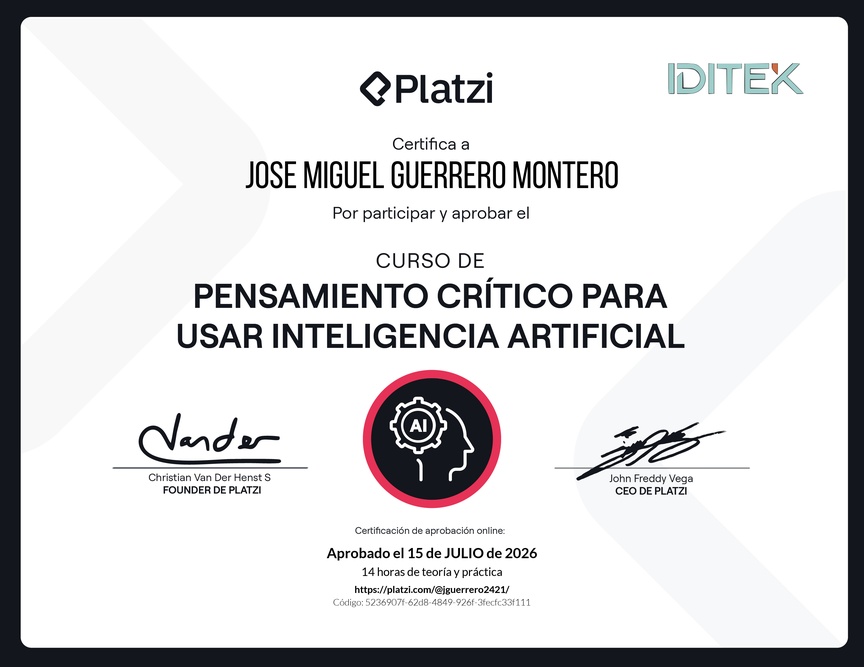 Diploma del Curso de Pensamiento Crítico para usar Inteligencia Artificial