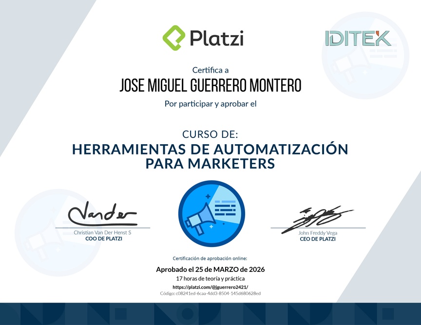 Diploma del Curso de Herramientas de Automatización y Programación para Marketers