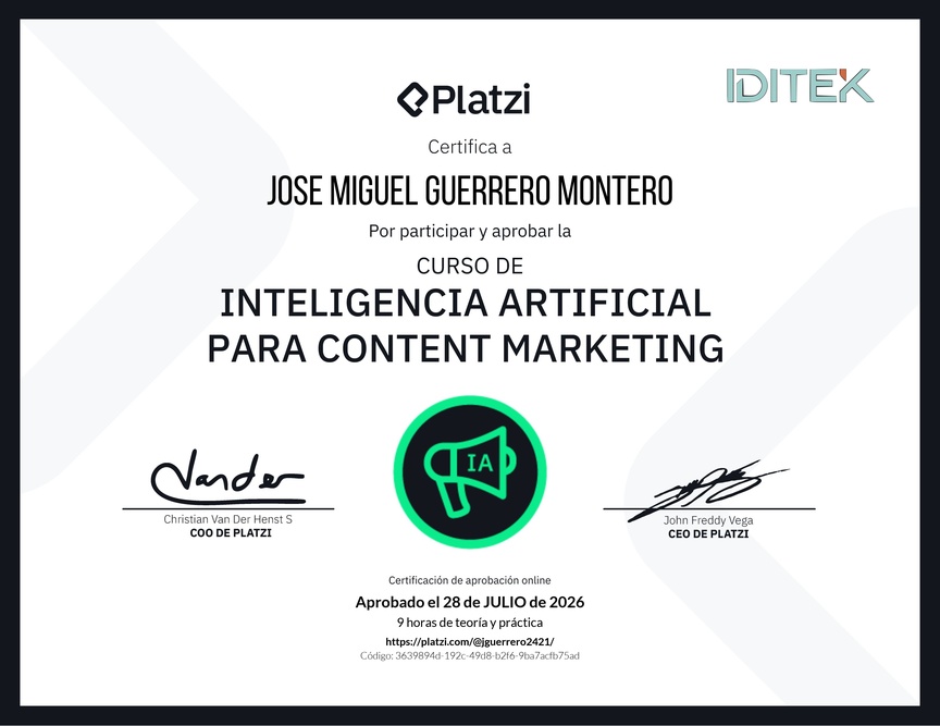 Diploma del Curso de Inteligencia Artificial para Content Marketing