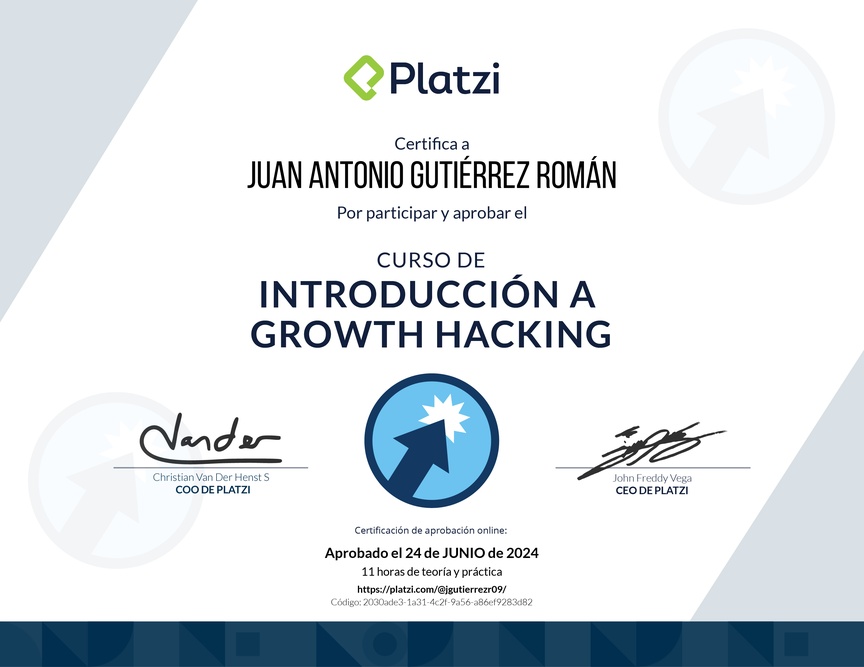 Diploma del Curso de Introducción a Growth Hacking