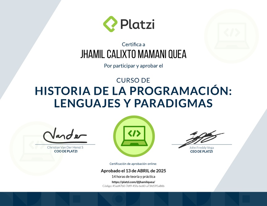Diploma del Curso de Historia de la Programación: Lenguajes y Paradigmas