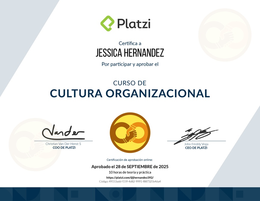 Diploma del Curso de Cultura Organizacional para Diagnosticar y Potenciar el Desarrollo de tu Empresa