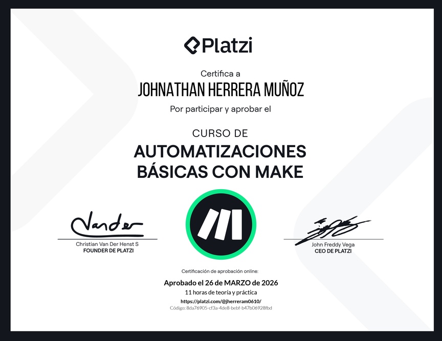 Diploma del Curso de Automatizaciones Básicas con Make
