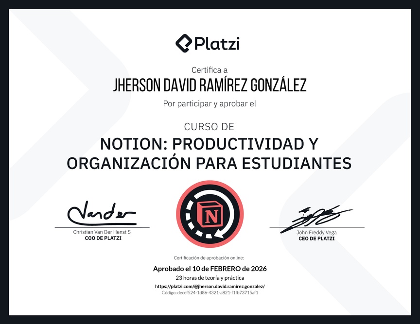 Diploma del Curso de Productividad para Estudiantes en Notion