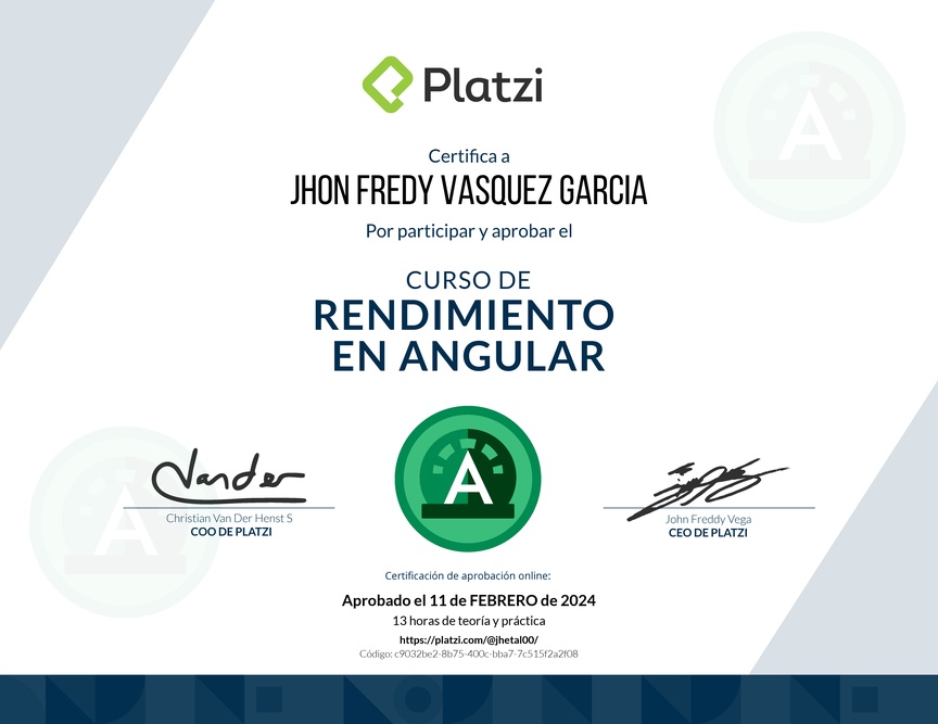 Diploma del Curso de Rendimiento en Angular