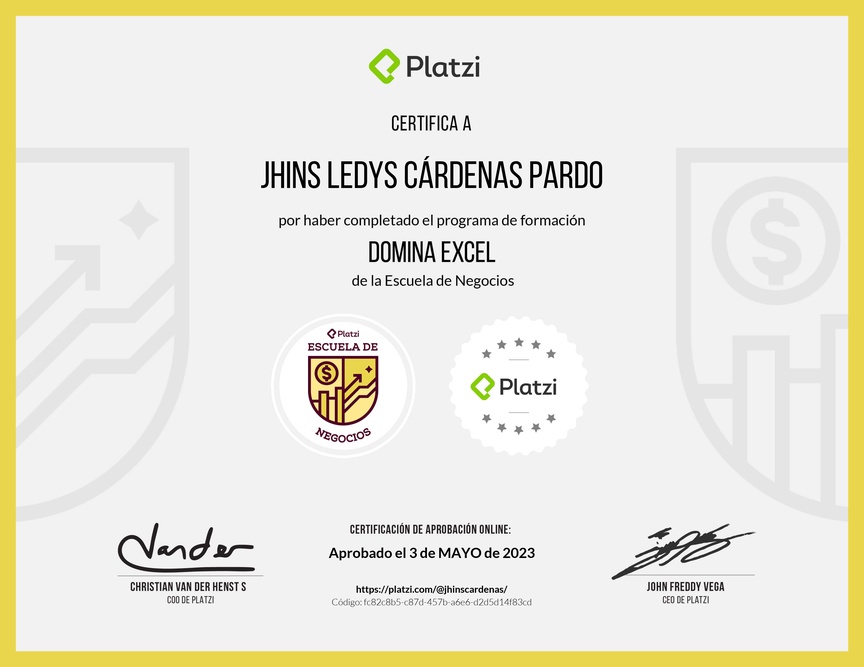 Diploma de la Ruta de Aprendizaje de Domina Excel
