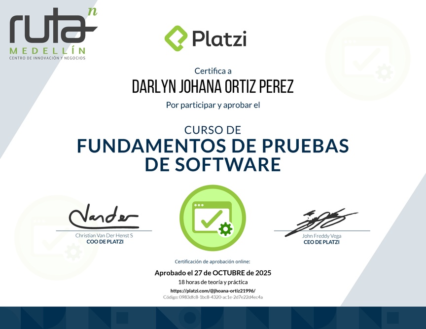 Diploma del Curso de Fundamentos de Pruebas de Software