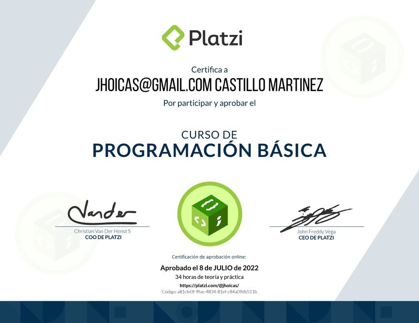 Diploma del Curso Básico de Programación