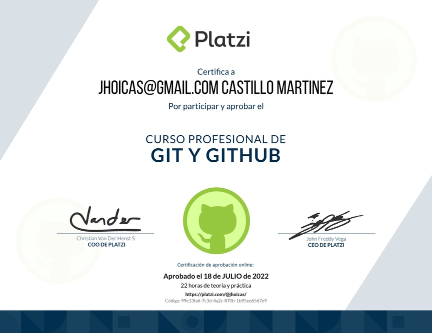 Diploma del Curso Profesional de Git y GitHub