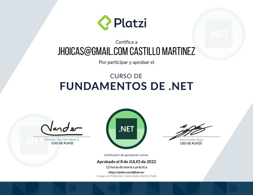 Diploma del Curso de Fundamentos de .NET