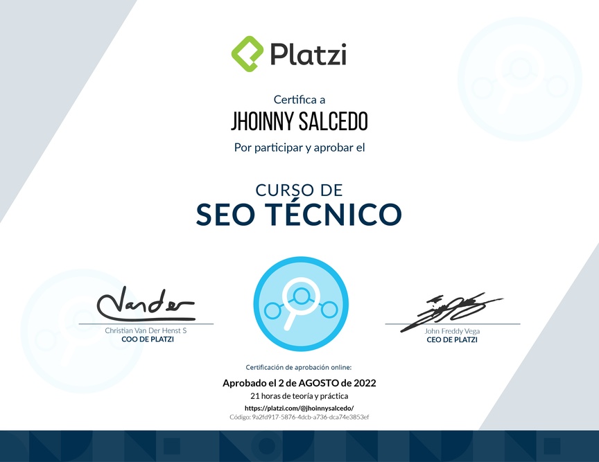 Diploma del Curso de Optimización de SEO Técnico
