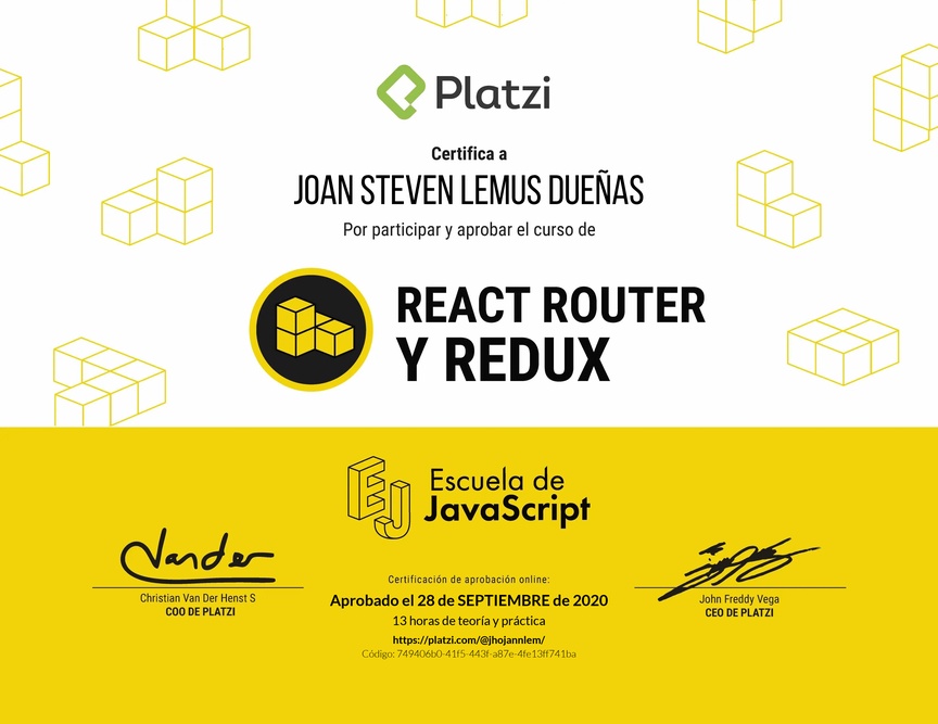 Diploma del Curso de React Router 5 y Redux