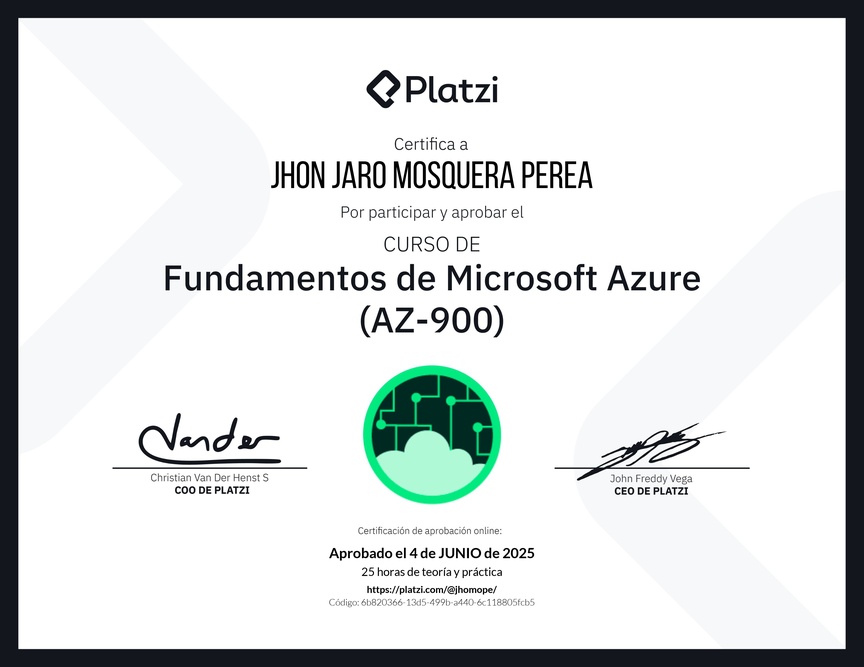 Diploma del Curso de Fundamentos de Microsoft Azure (AZ-900)