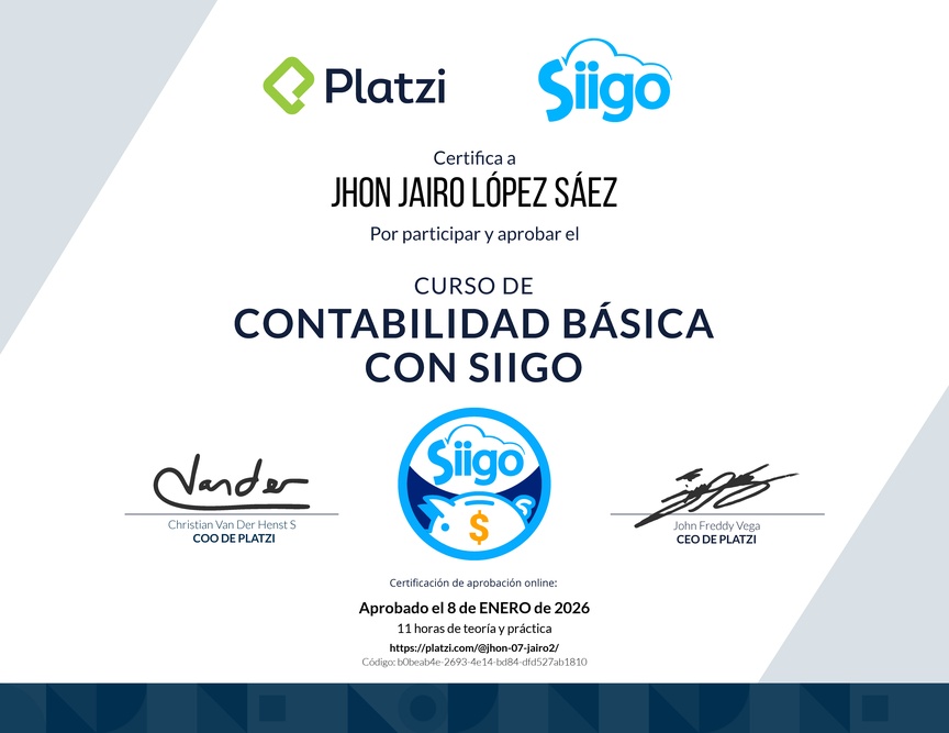 Diploma del Curso de Contabilidad Básica con Siigo