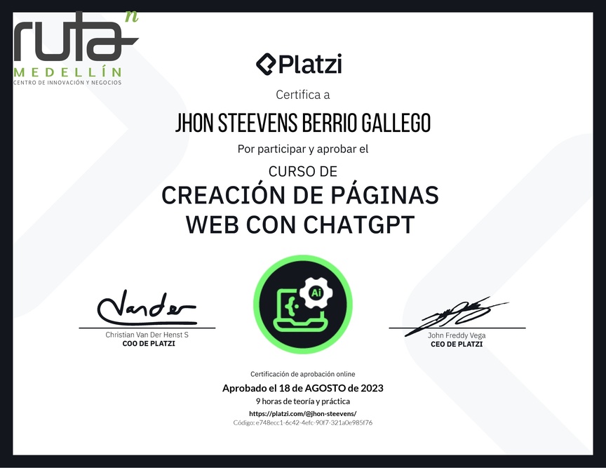 Diploma del Curso de Creación de Páginas Web con ChatGPT