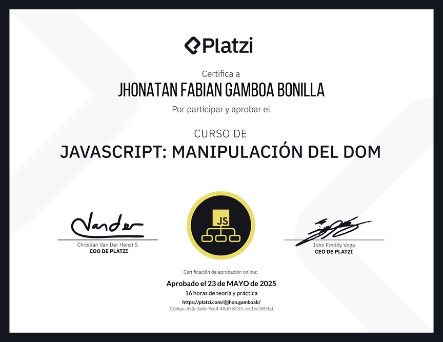 Diploma del Curso de JavaScript: Manipulación del DOM