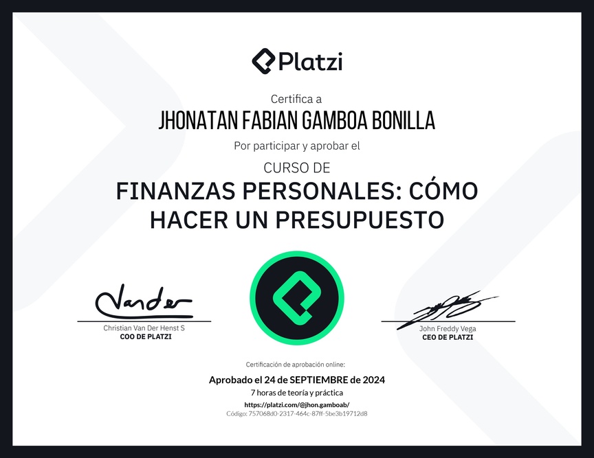 Diploma del Curso de Finanzas Personales: Cómo hacer un Presupuesto