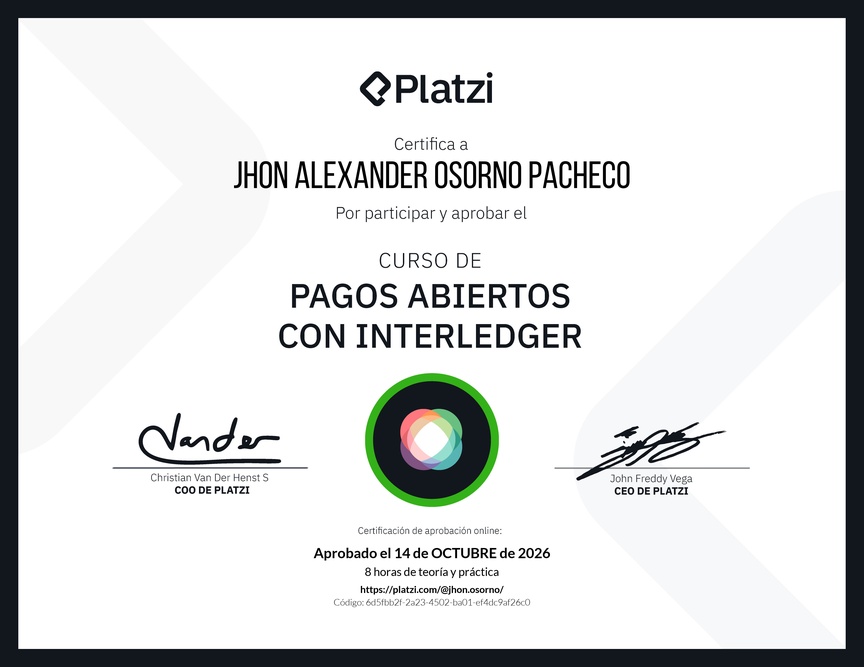 Diploma del Curso de Pagos Abiertos con Interledger