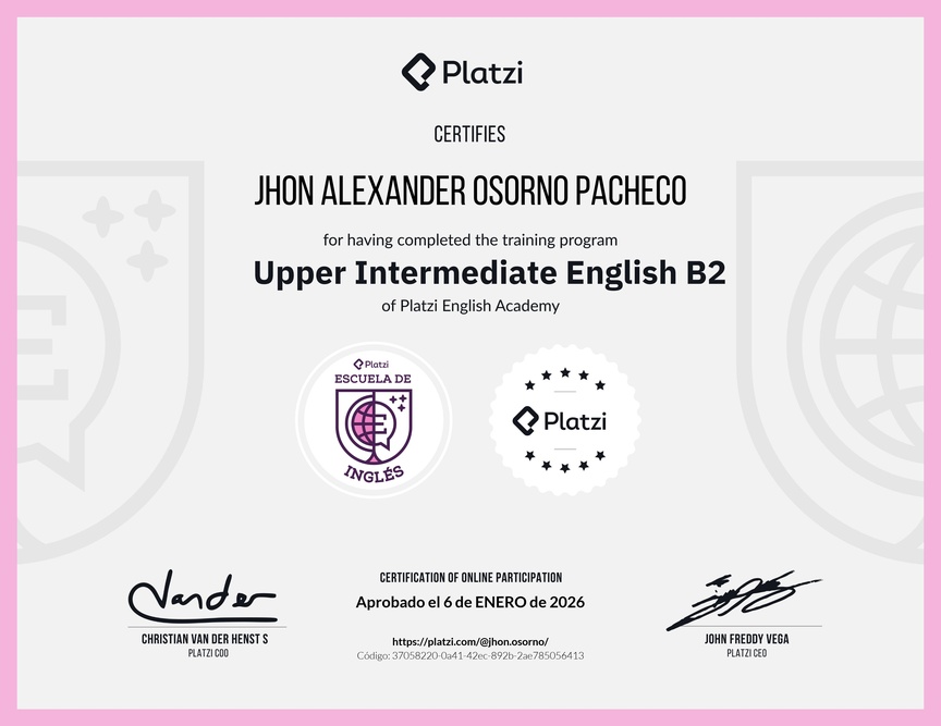 Diploma de la Ruta de Aprendizaje de Inglés Intermedio Alto B2