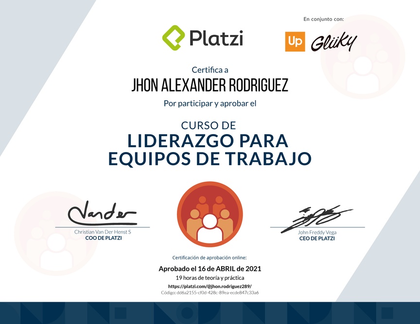 Diploma del Curso de Liderazgo para Equipos de Trabajo
