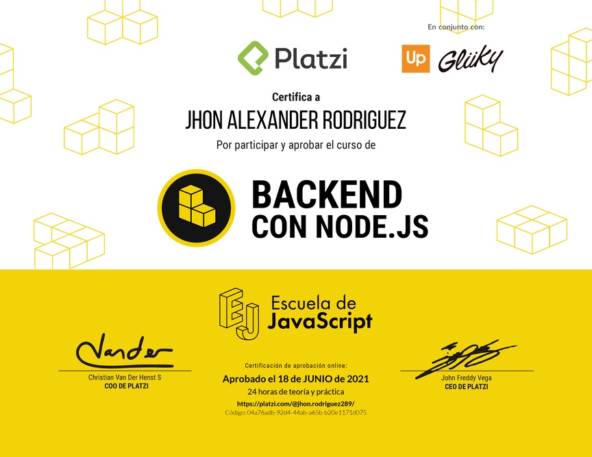Diploma del Curso de Backend con Node.js 2019