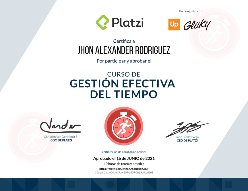 Diploma del Curso de Gestión Efectiva del Tiempo