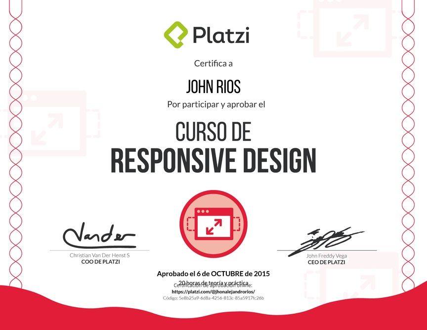 Diploma del Curso de Responsive Design 2015