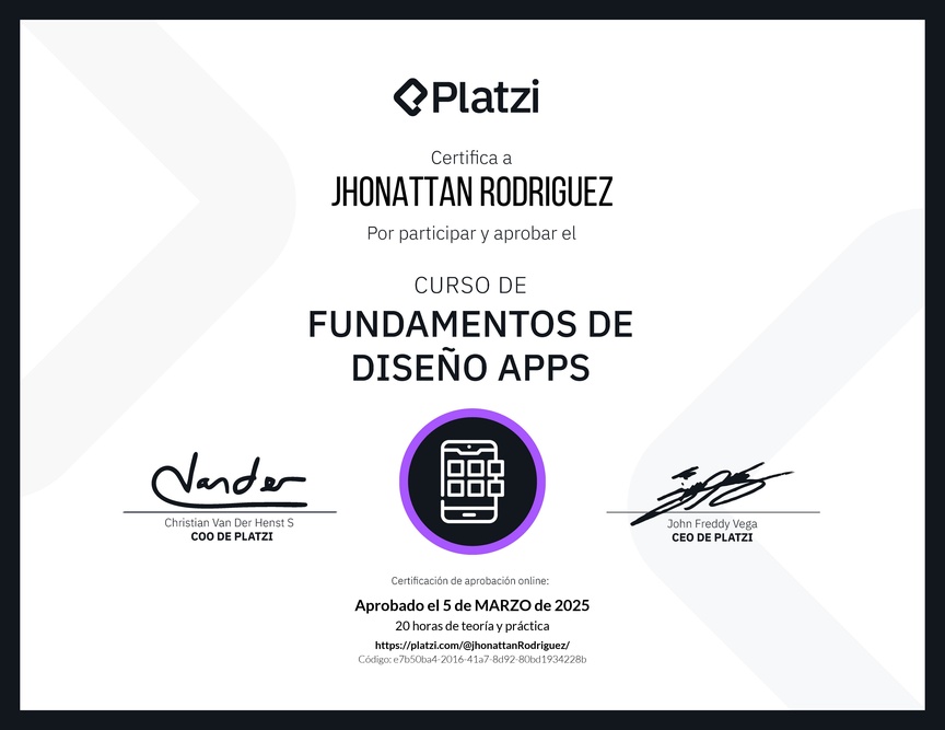 Diploma del Curso de Fundamentos de Diseño de Apps