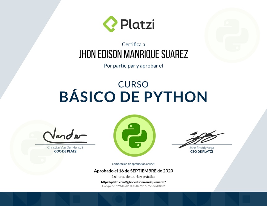 Diploma del Curso Básico de Python