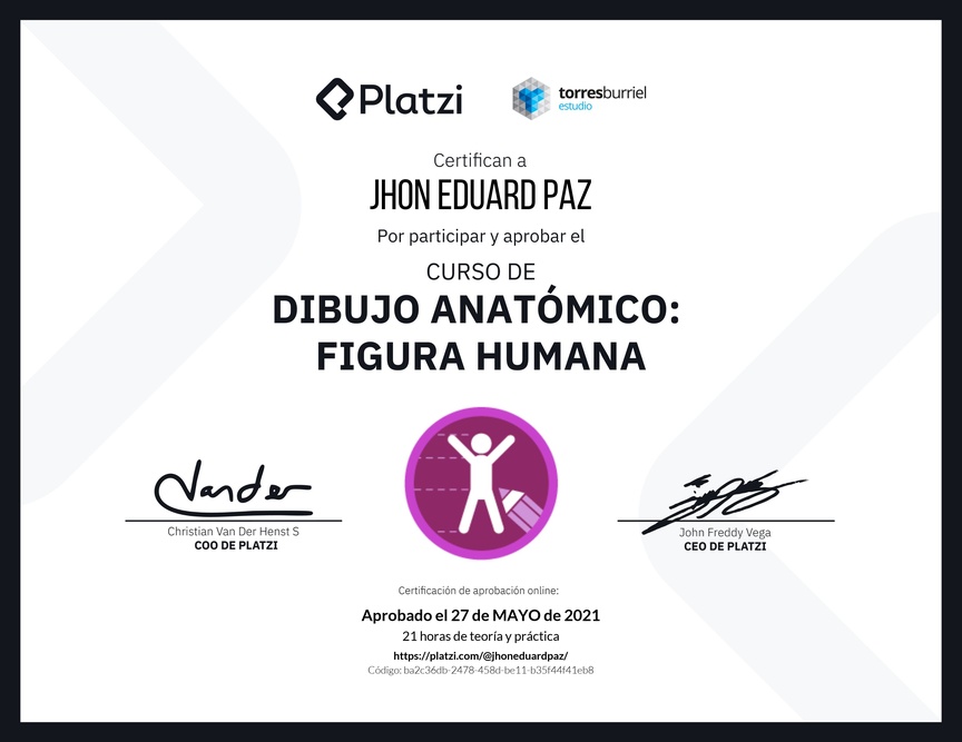 Diploma del Curso de Dibujo Anatómico: Figura Humana