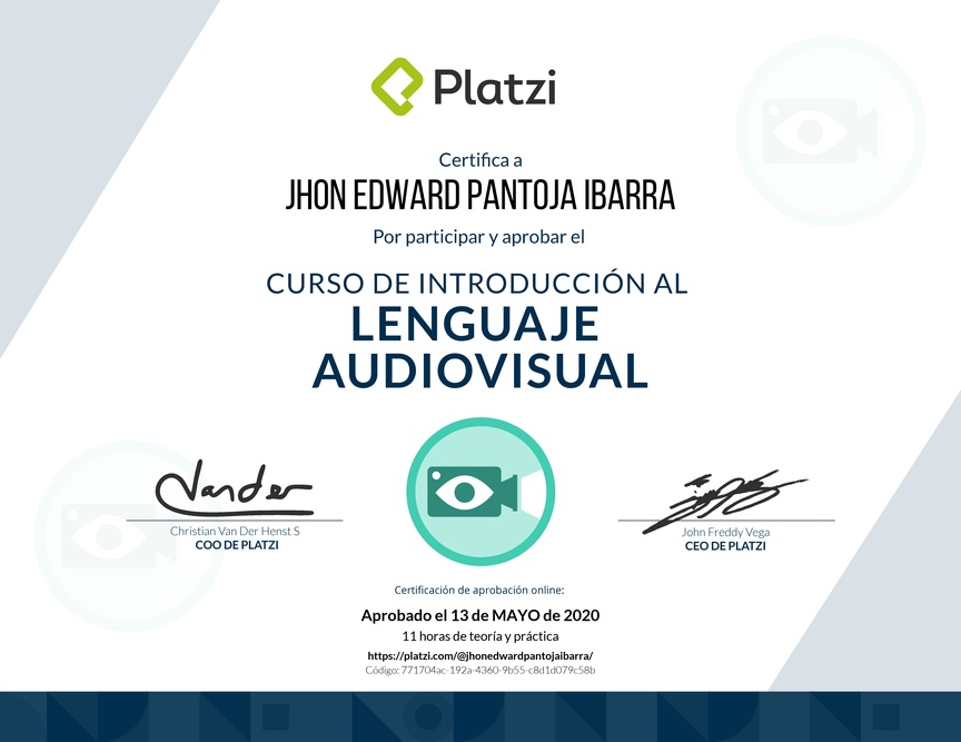 Diploma del Curso de Introducción al Lenguaje Audiovisual 2018