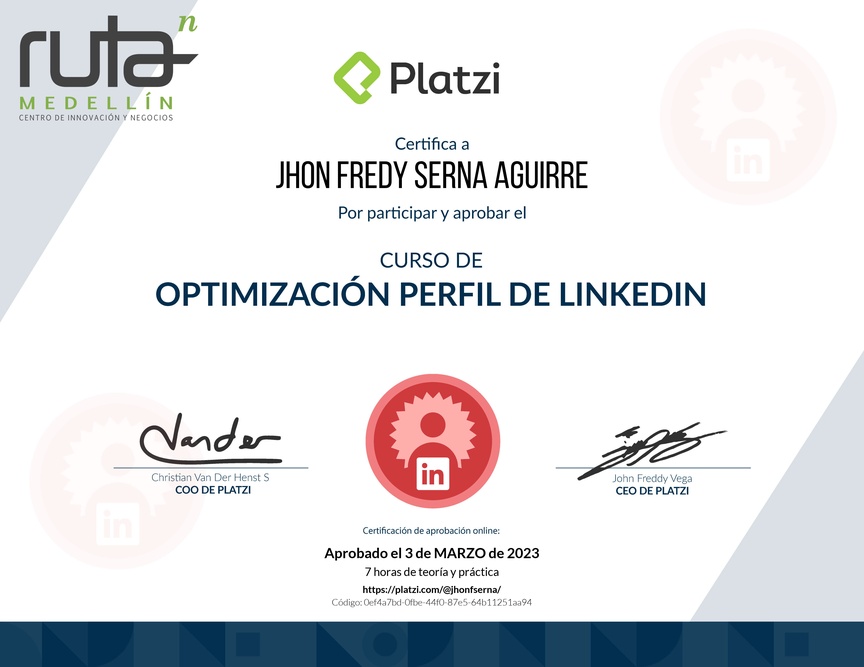 Diploma del Curso de Optimización del Perfil de LinkedIn