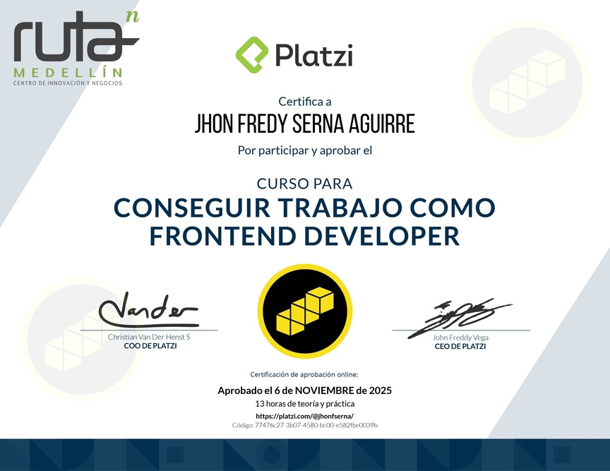 Diploma del Curso para Conseguir Trabajo como Frontend Developer