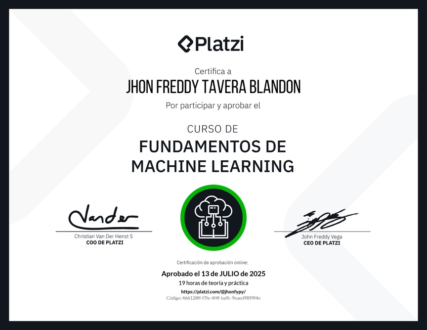 Diploma del Curso de Fundamentos de Machine Learning