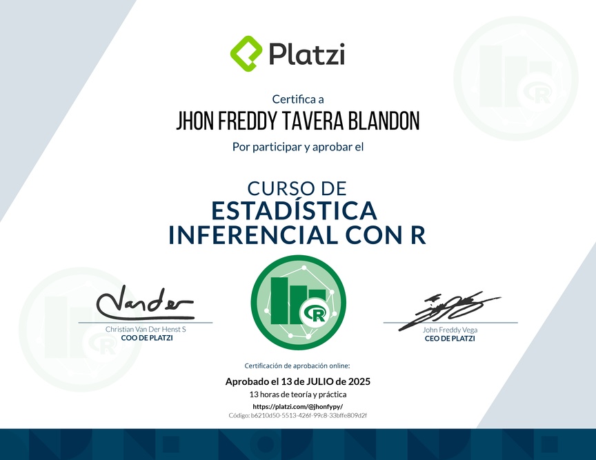 Diploma del Curso de Estadística Inferencial con R