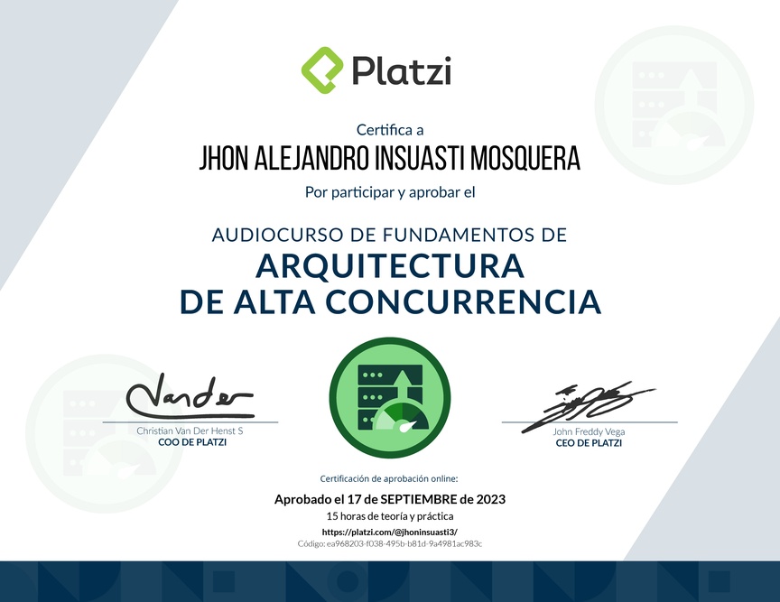 Diploma de Audiocurso de Fundamentos de Arquitectura de Alta Concurrencia