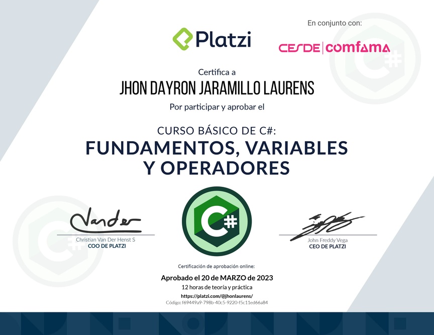 Diploma del Curso Básico de Programación con C#