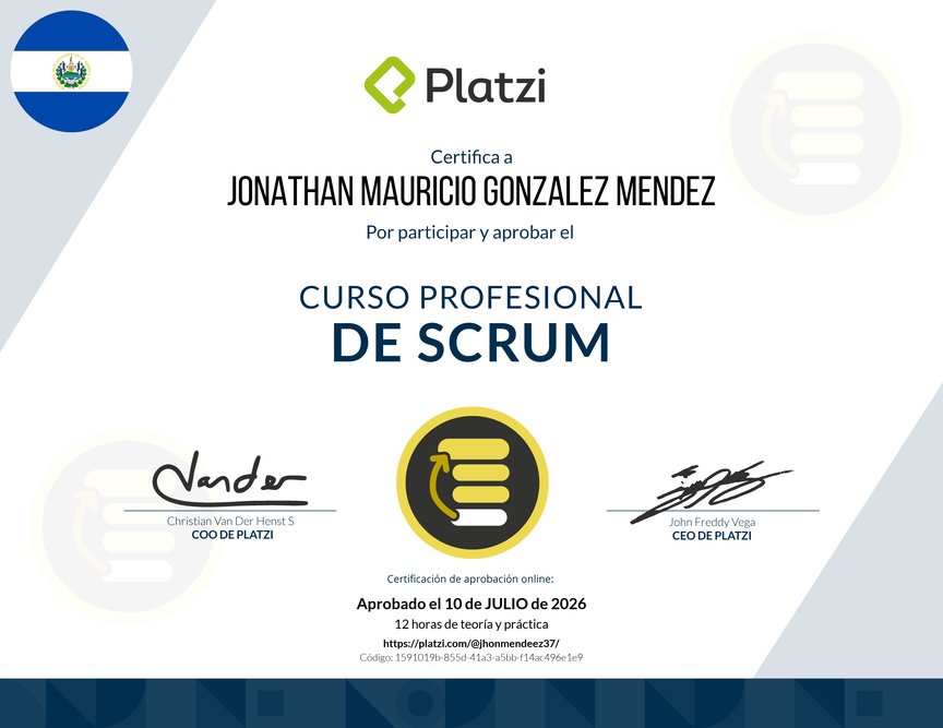 Diploma del Curso Profesional de Scrum