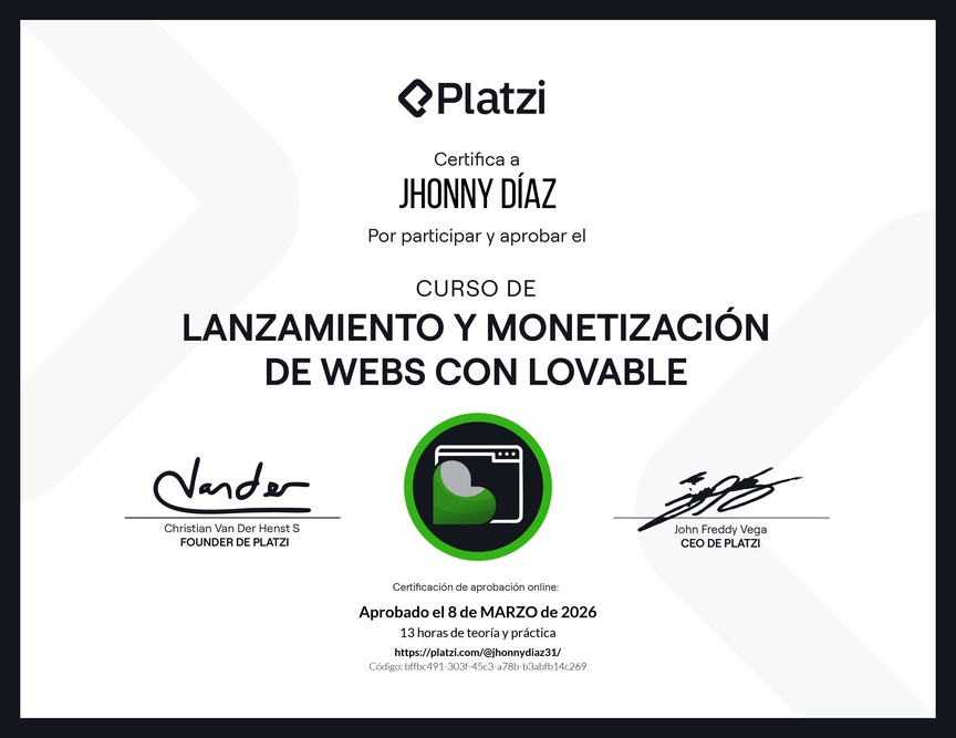 Diploma del Curso de Lanzamiento y Monetización de Webs con Lovable