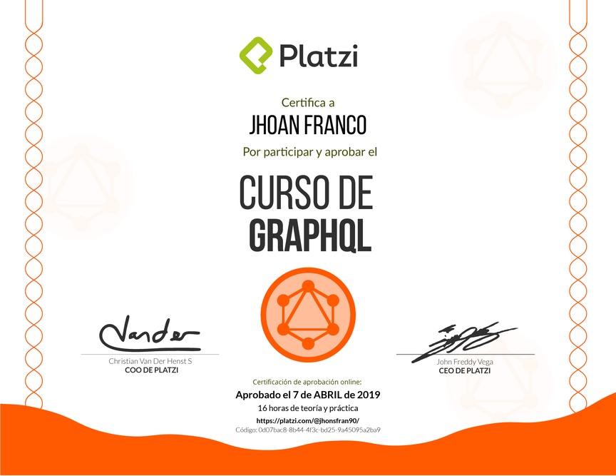 Diploma del Curso de GraphQL 2016