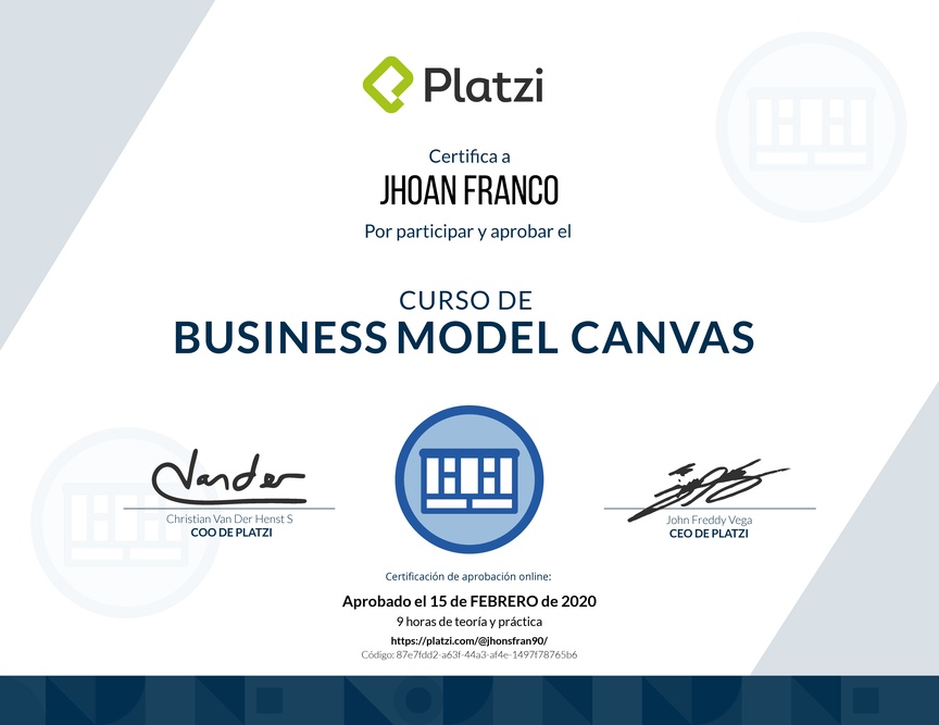 Diploma del Curso de Business Model Canvas