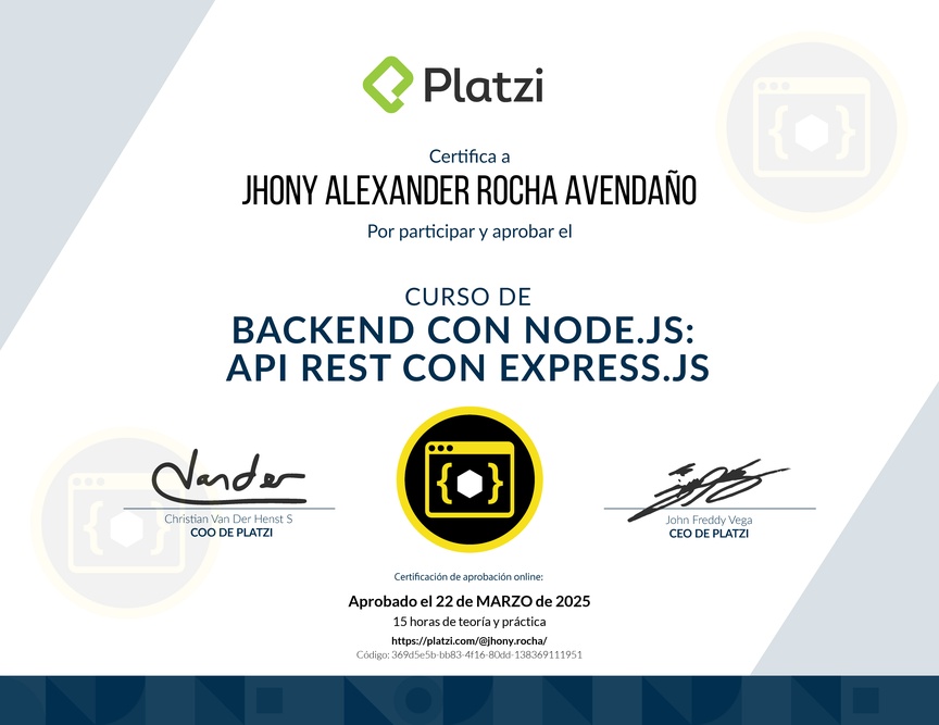 Diploma del Curso de Backend con Node.js: API REST con Express.js